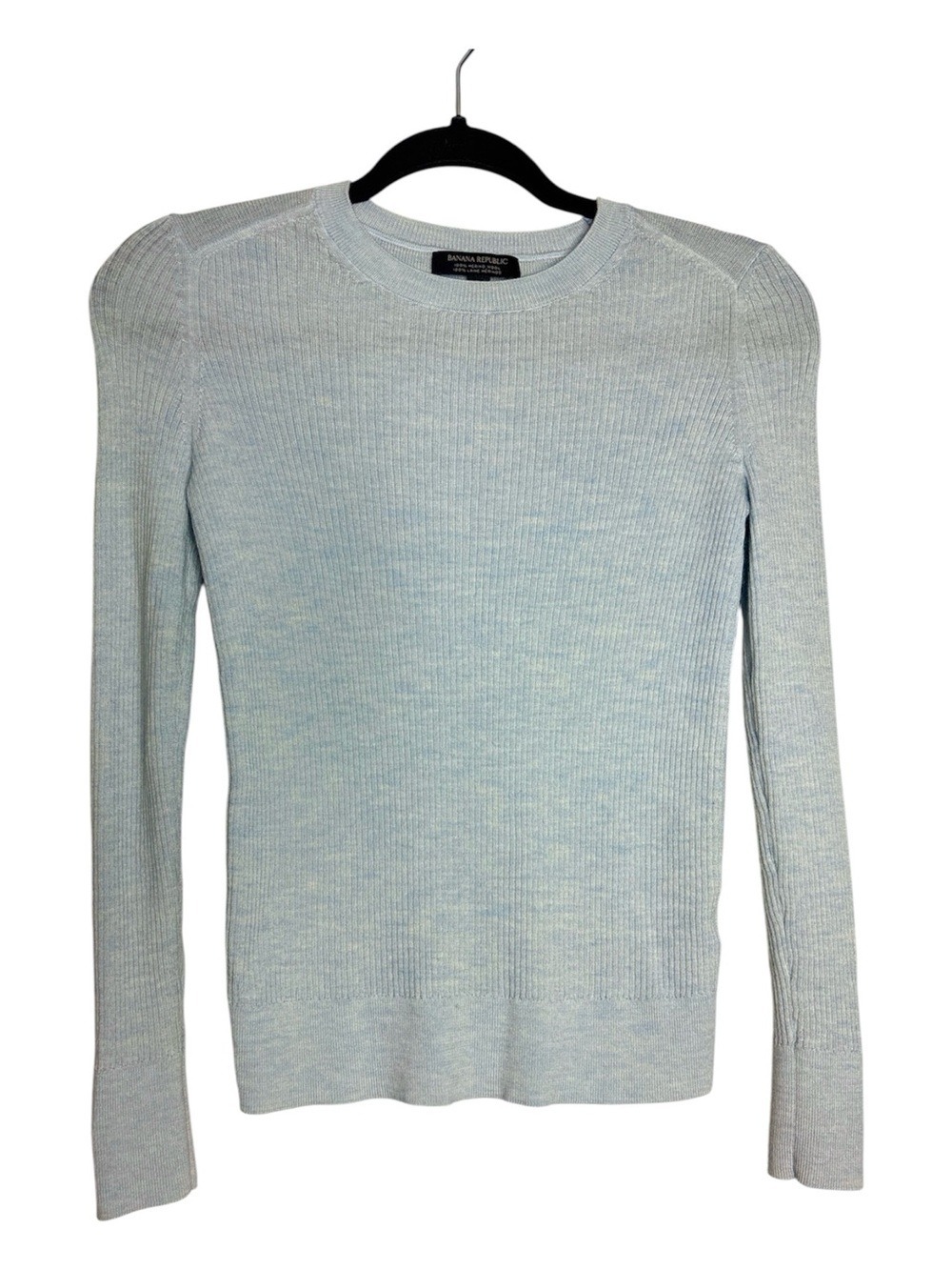 Banana Republic 100% Merino Wool Pale Blue Rib Knit Scoop Neck Pullover, sx XS